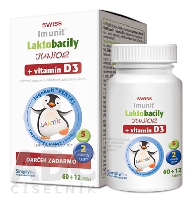 Laktobacily JUNIOR SWISS Imunit + vitamín D3 tbl 60+12 zadarmo (72 ks)