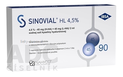 SINOVIAL HL 4,5 % intraartikulárny roztok hyseliny hylaurónovej, v naplnenej injekčnej striekačke s ihlou 1x2 ml